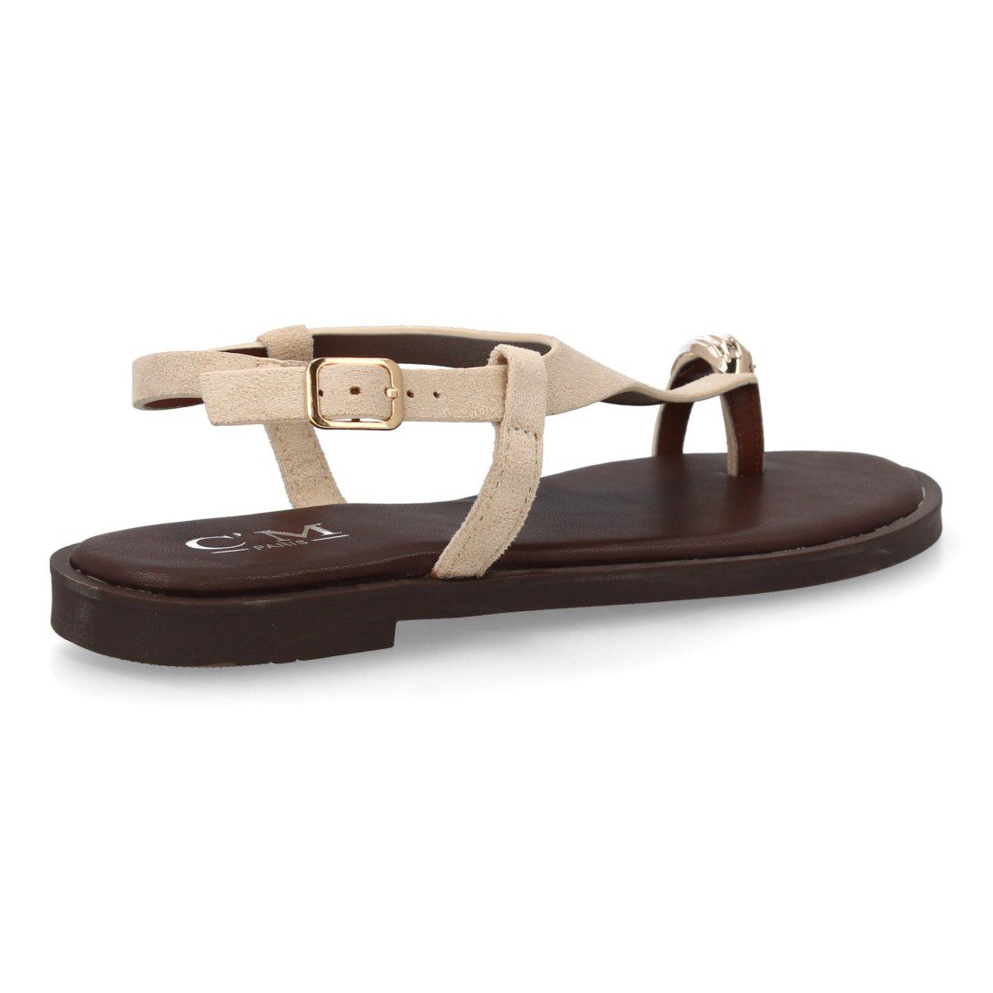 Sandalias Planas Beige Detalle Metálico Dorado - Imagen 5