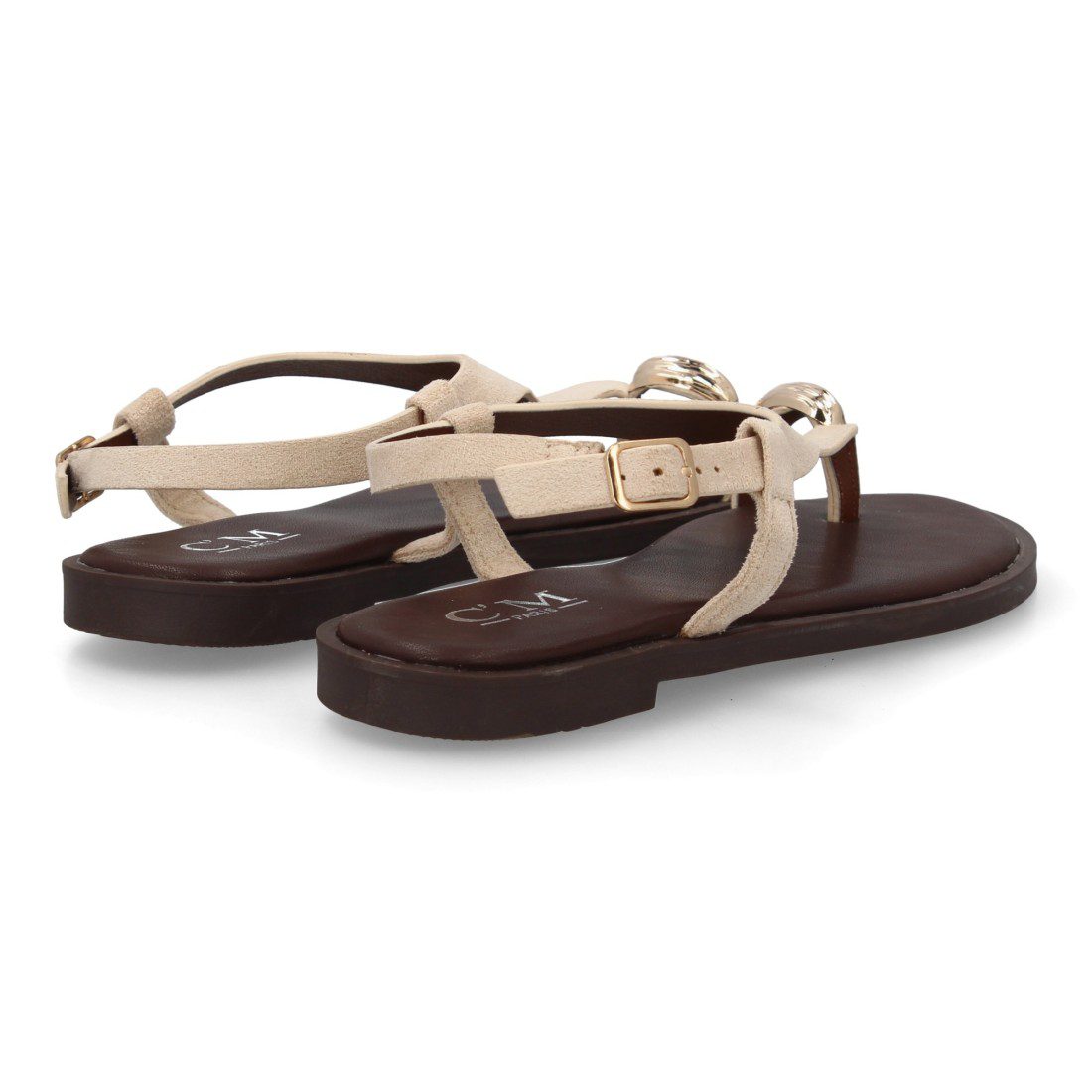 Sandalias Planas Beige Detalle Metálico Dorado - Imagen 6