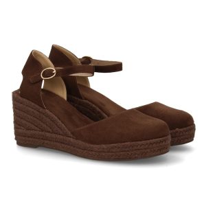 Cuña espadrille marrón chocolate con tobillera