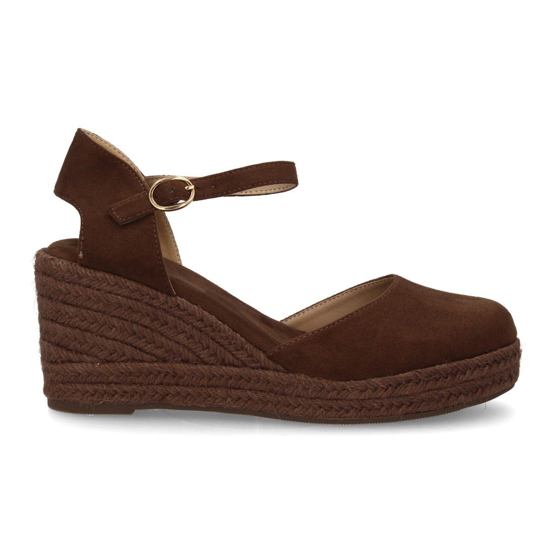 Cuña espadrille marrón chocolate con tobillera - Imagen 3