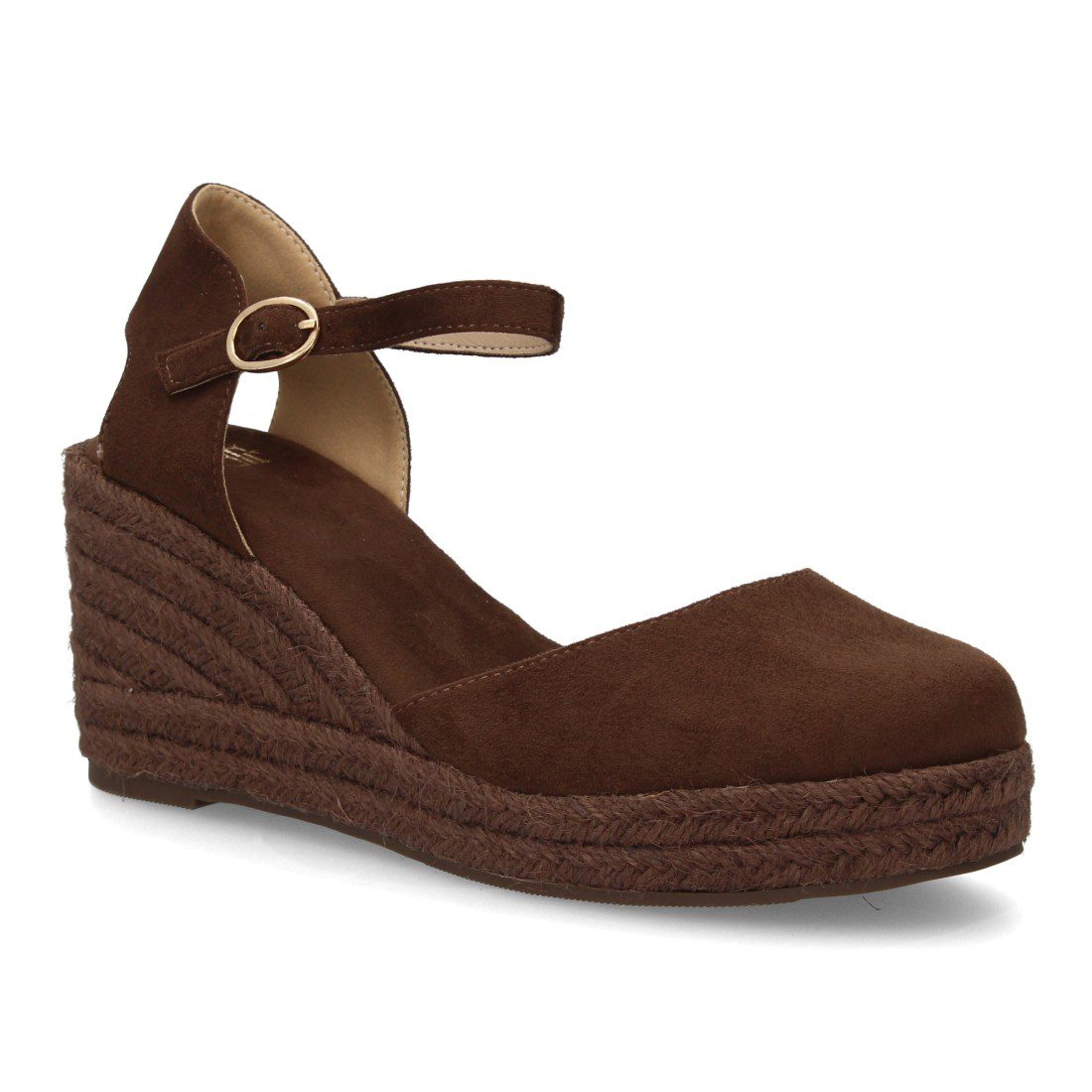 Cuña espadrille marrón chocolate con tobillera - Imagen 4