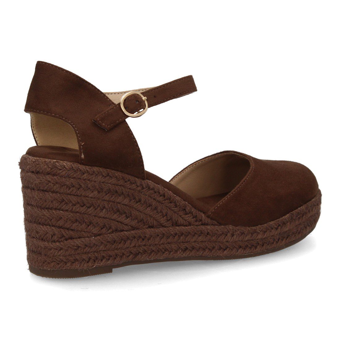Cuña espadrille marrón chocolate con tobillera - Imagen 5