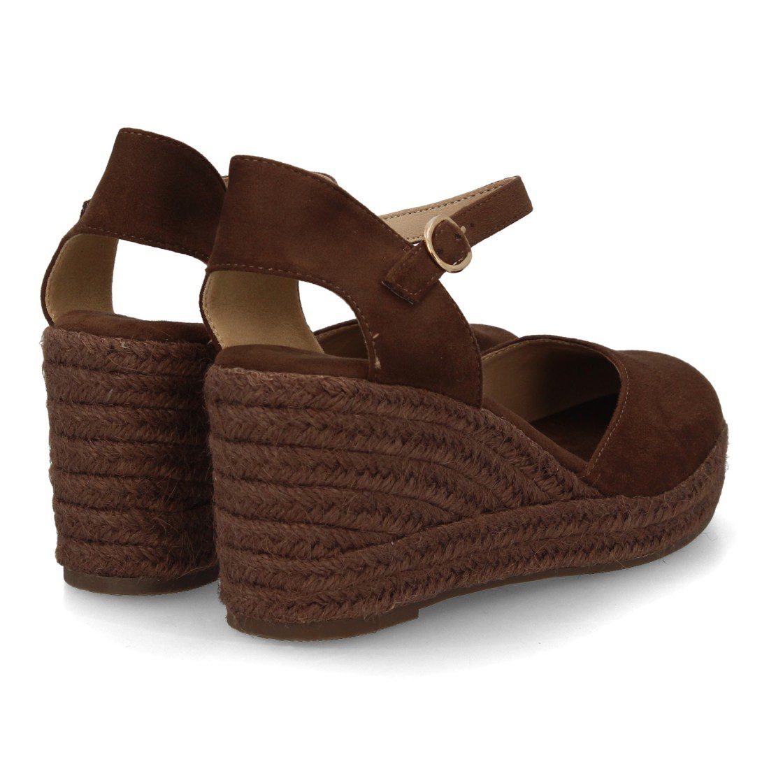 Cuña espadrille marrón chocolate con tobillera - Imagen 6