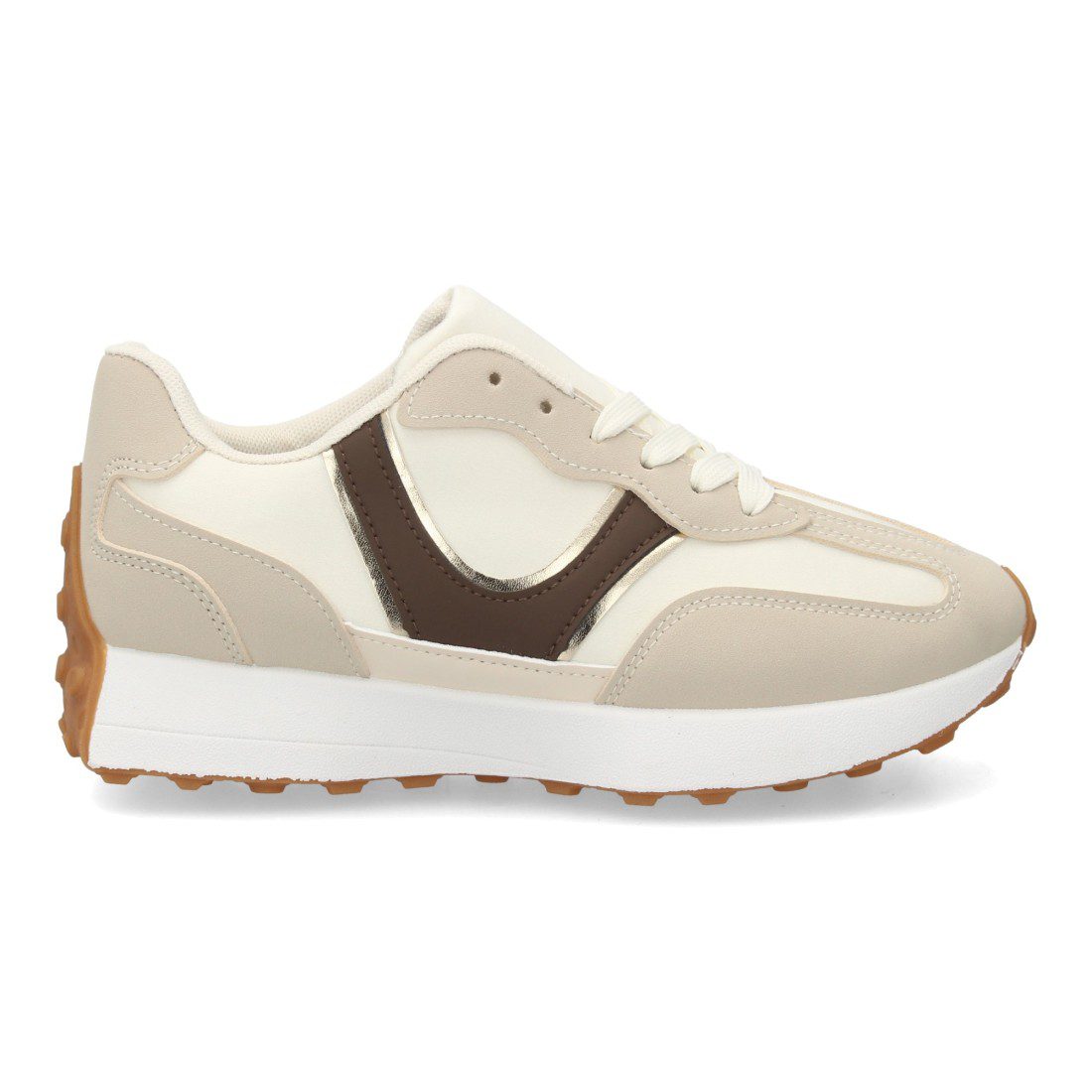 Zapatilla deportiva beige caña baja retro - Imagen 3