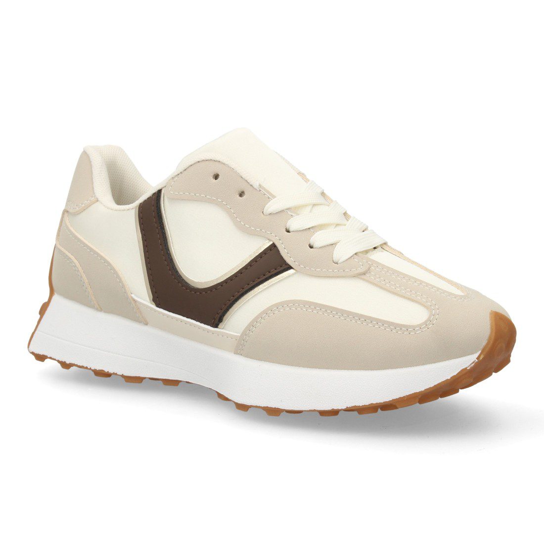 Zapatilla deportiva beige caña baja retro - Imagen 6