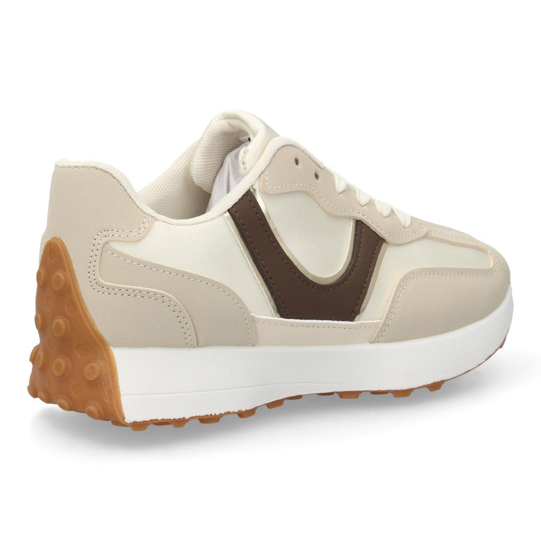 Zapatilla deportiva beige caña baja retro - Imagen 5