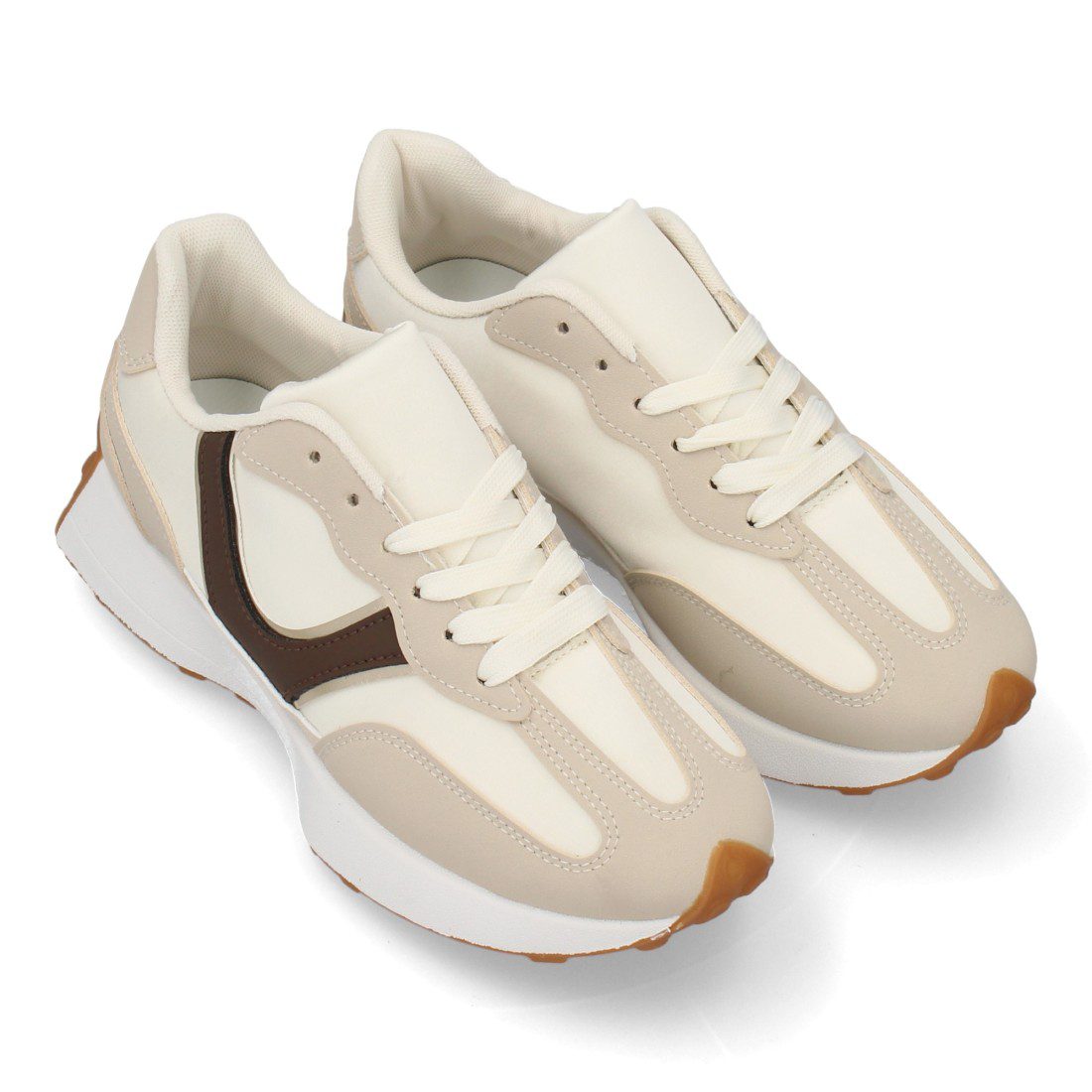 Zapatilla deportiva beige caña baja retro - Imagen 4