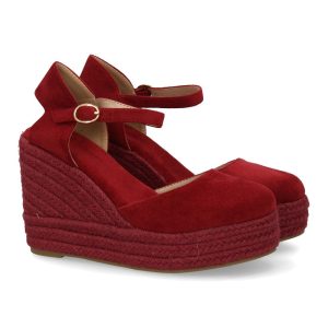 Cuñas Plataforma Rojo Granate Hebilla Dorada