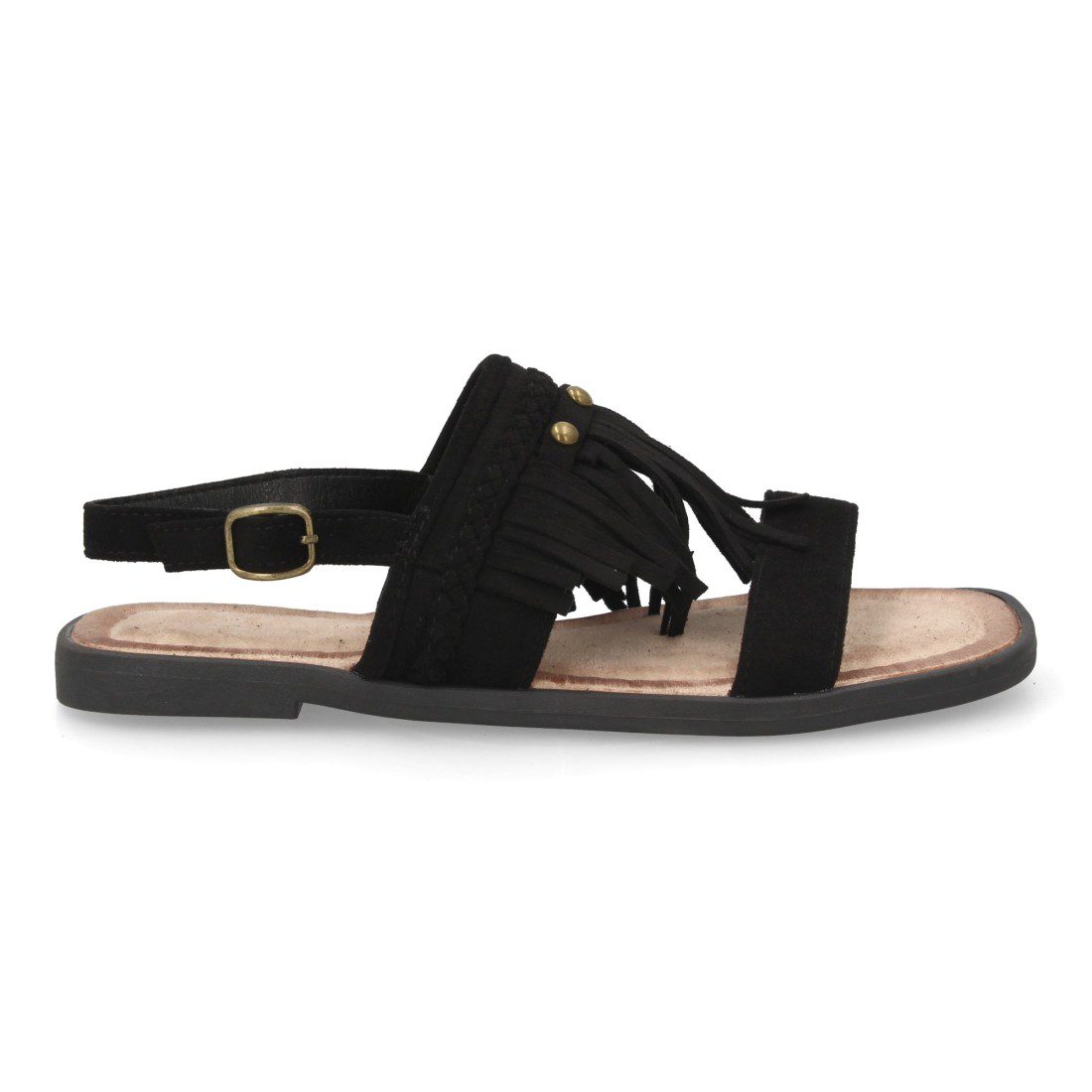 Sandalia plana boho con flecos negro - Imagen 3