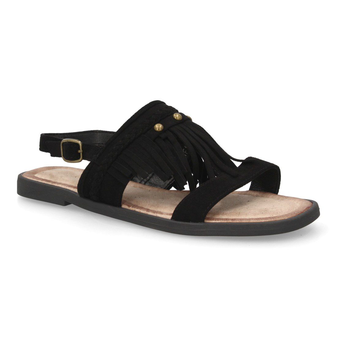 Sandalia plana boho con flecos negro - Imagen 4