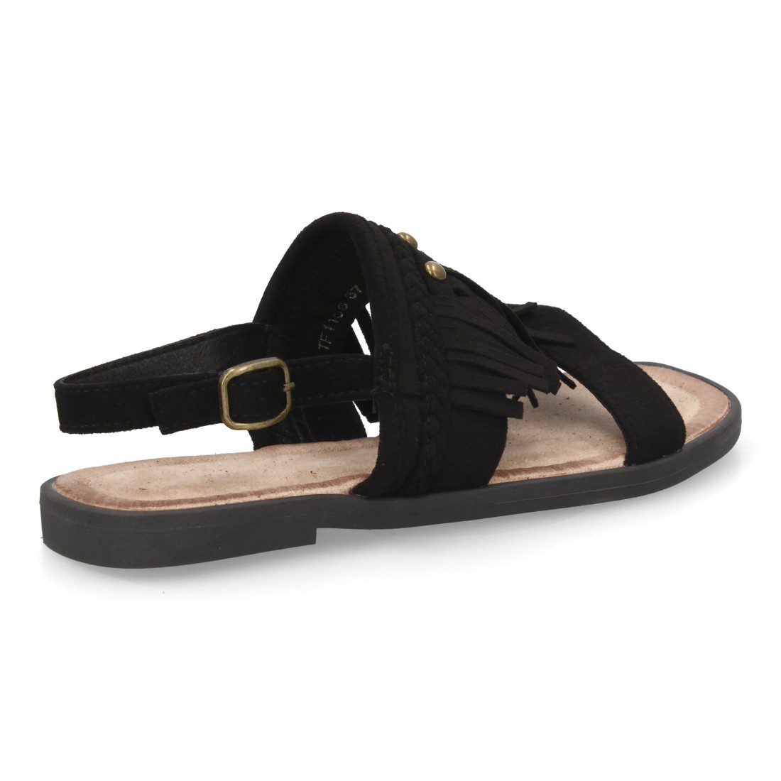 Sandalia plana boho con flecos negro - Imagen 5