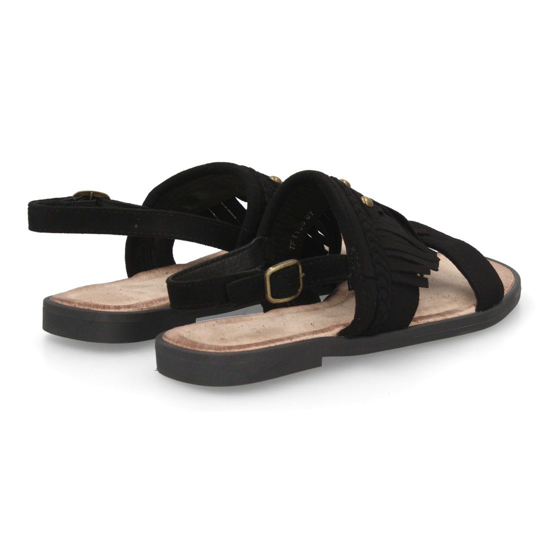 Sandalia plana boho con flecos negro - Imagen 6