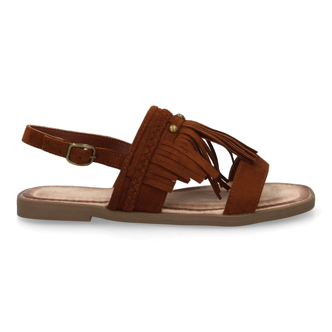 Sandalia plana boho con flecos camel - Imagen 3