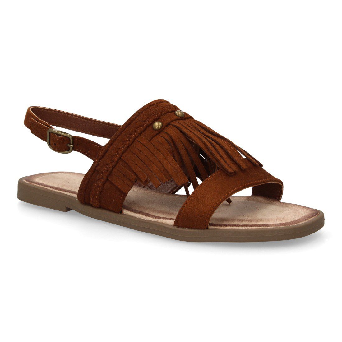 Sandalia plana boho con flecos camel - Imagen 4