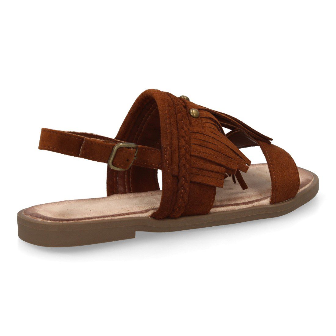 Sandalia plana boho con flecos camel - Imagen 5