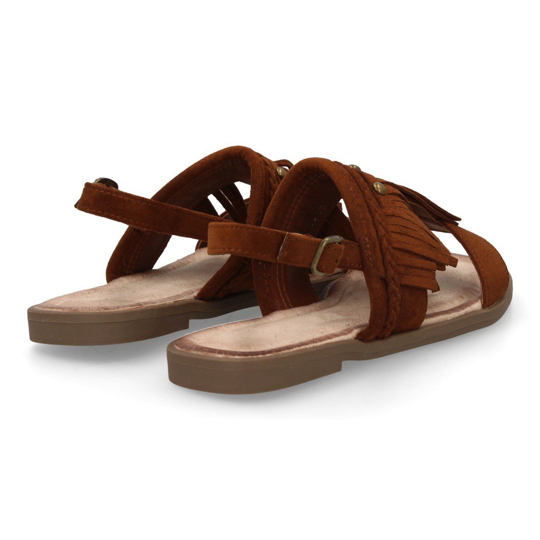 Sandalia plana boho con flecos camel - Imagen 6
