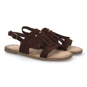 Sandalia plana boho con flecos marrón