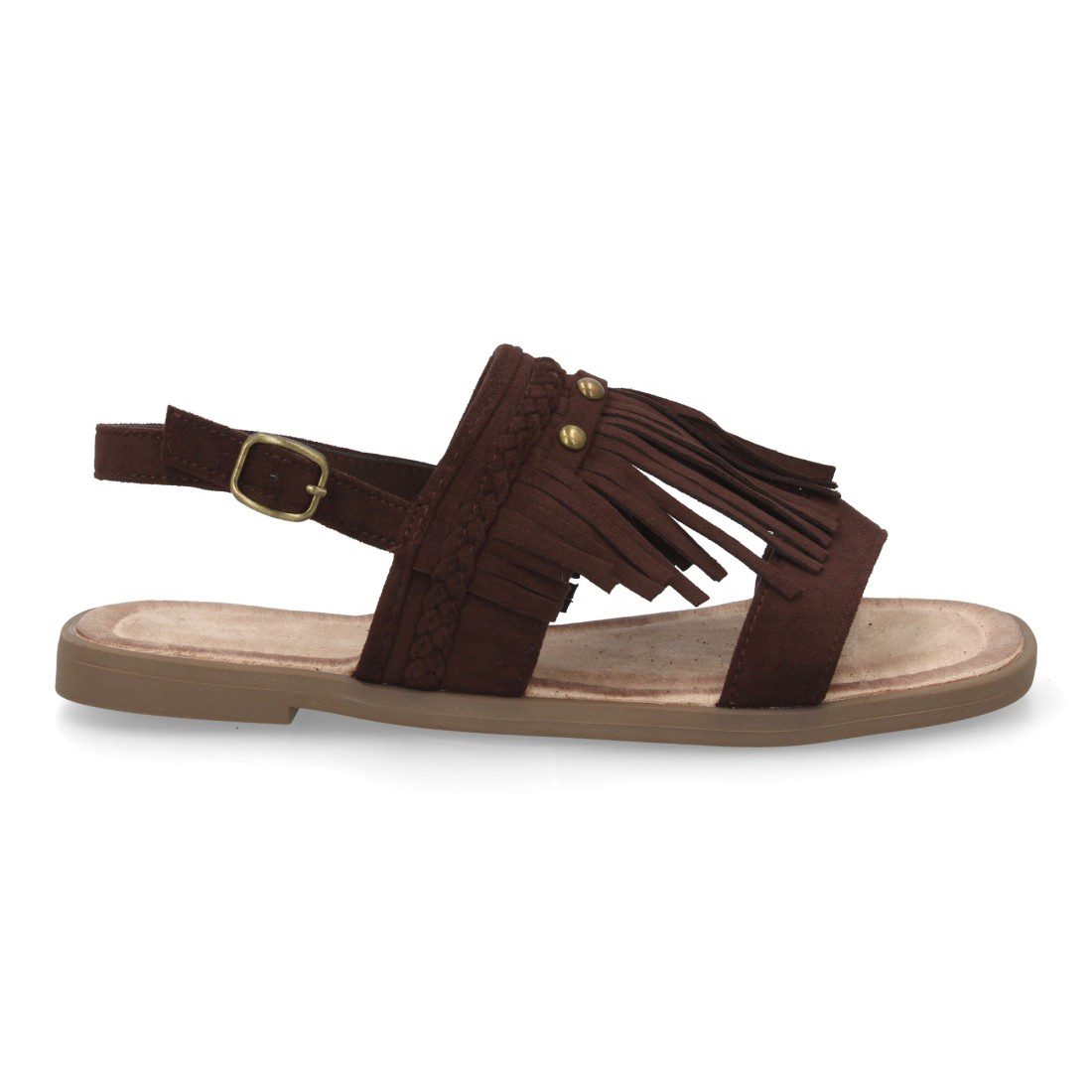 Sandalia plana boho con flecos marrón - Imagen 3