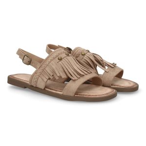 Sandalia plana con flecos kaki