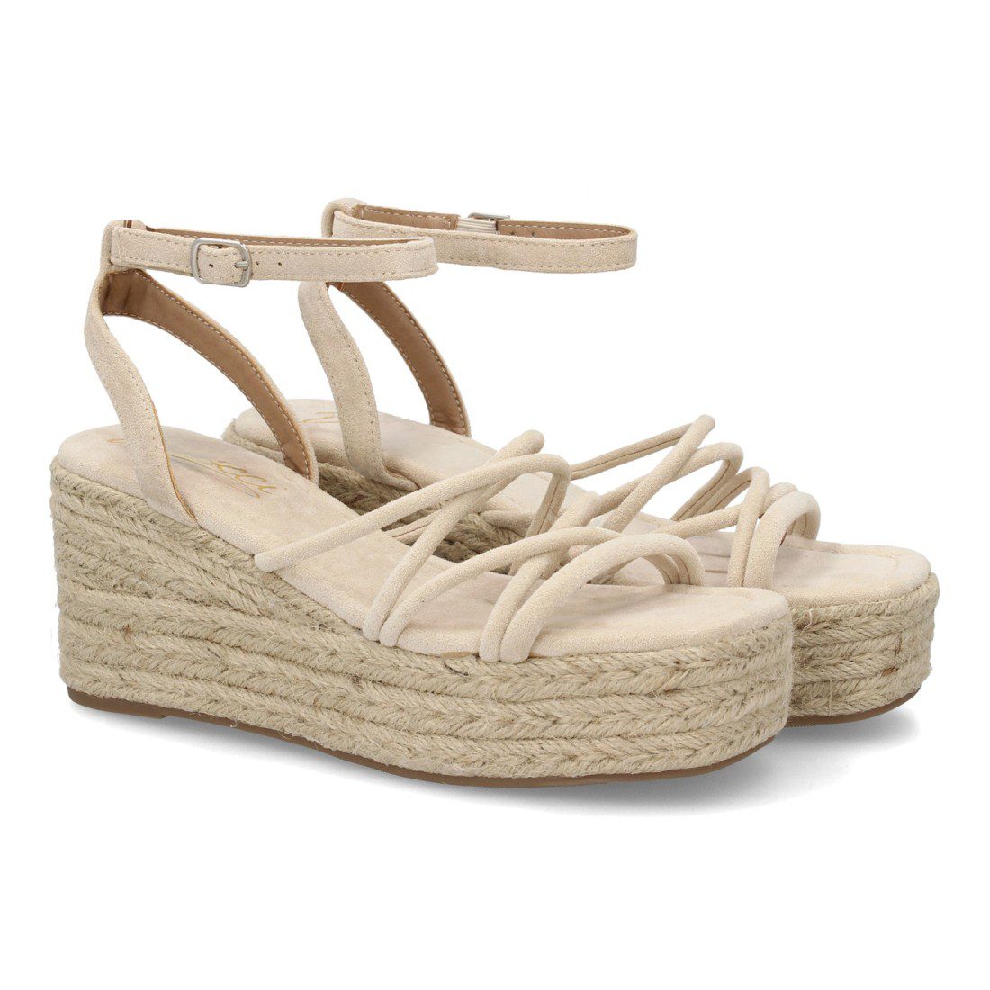 Cuñas de tiras beige con plataforma - Imagen 2