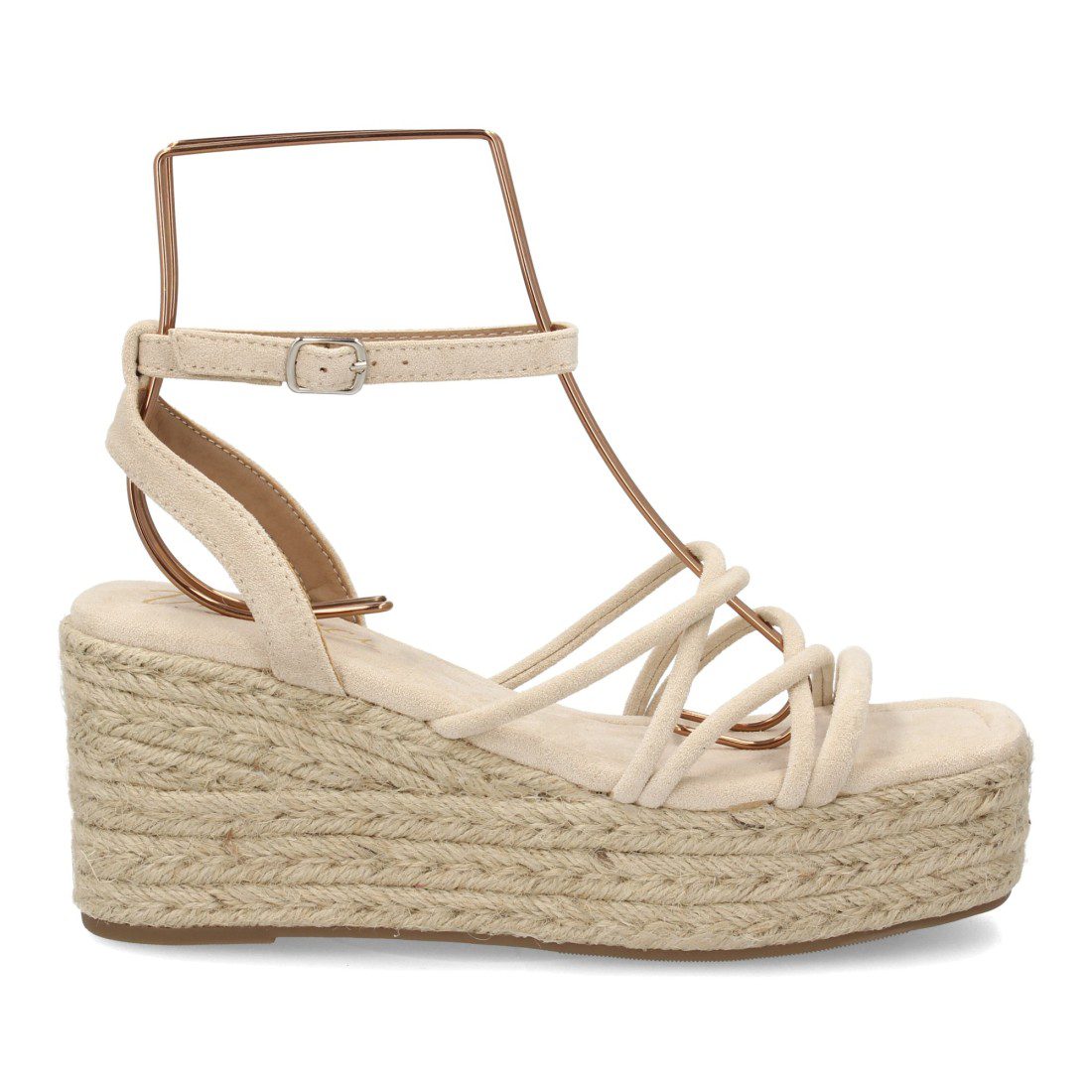 Cuñas de tiras beige con plataforma - Imagen 3