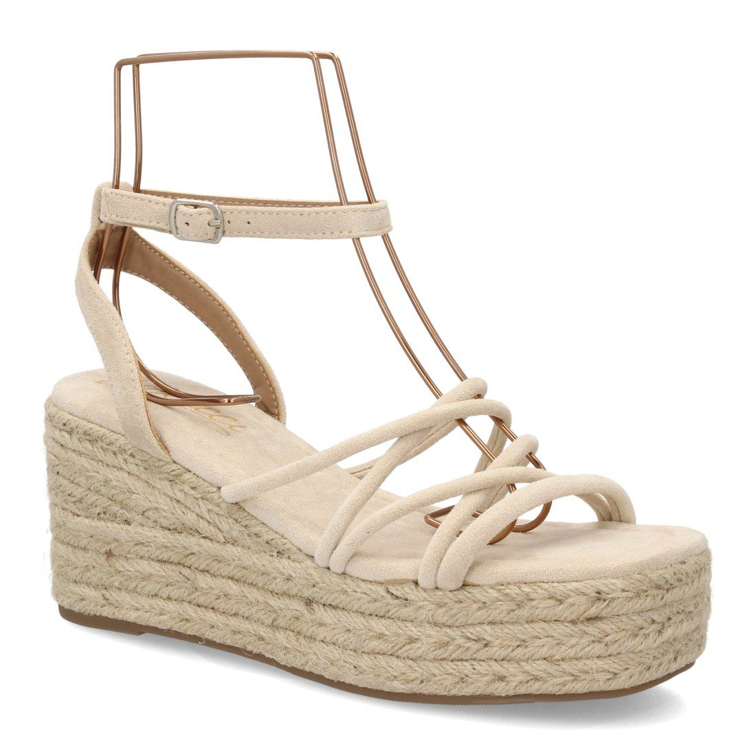 Cuñas de tiras beige con plataforma - Imagen 4
