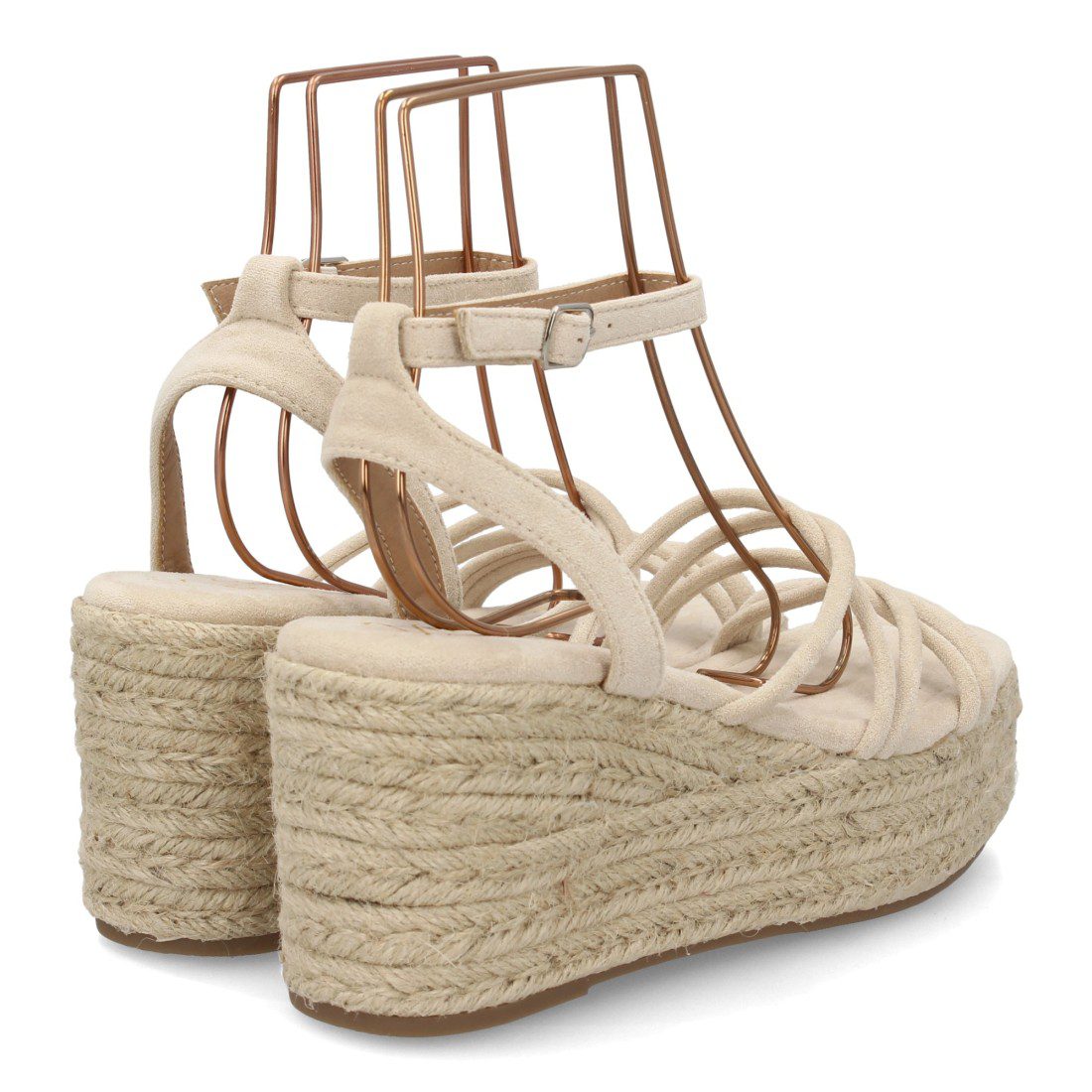 Cuñas de tiras beige con plataforma - Imagen 6