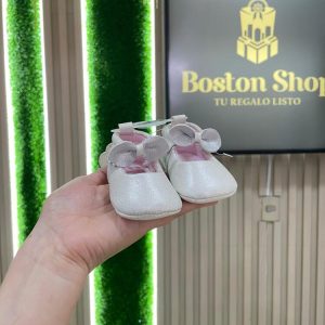 Zapatitos Bebé con Brillo y Moño – Color Perlado
