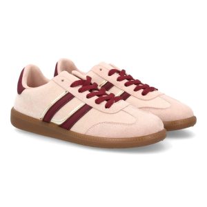 Deportivas vintage rosa con bandas burdeos