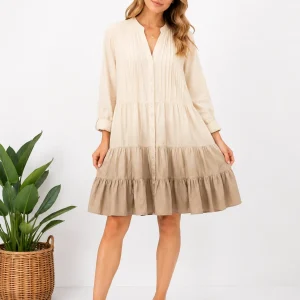 Vestido Corto 100% Algodón con Jaretas y Volantes