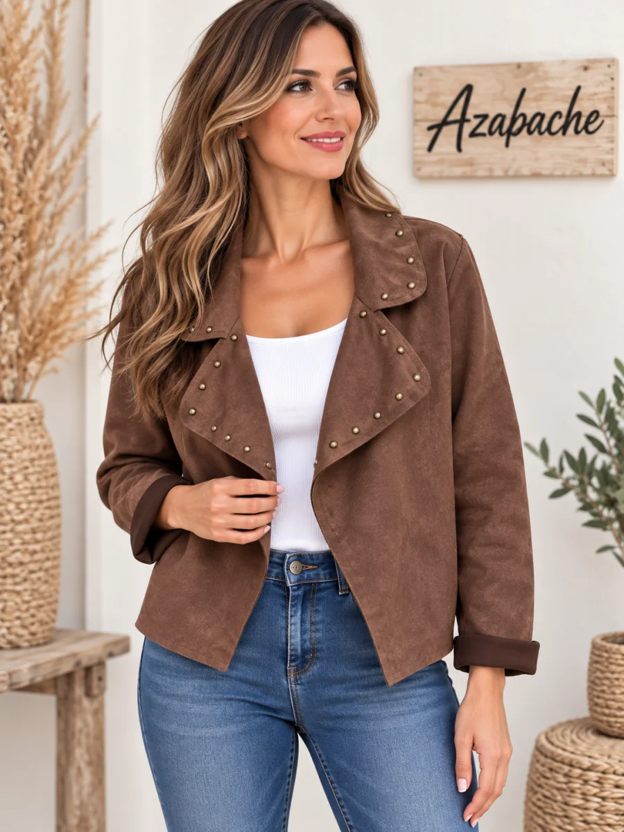 Chaqueta efecto antelina con tachuelas - Imagen 2