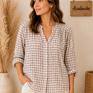 Camisa de Cuadros Vichy Beige y Marrón