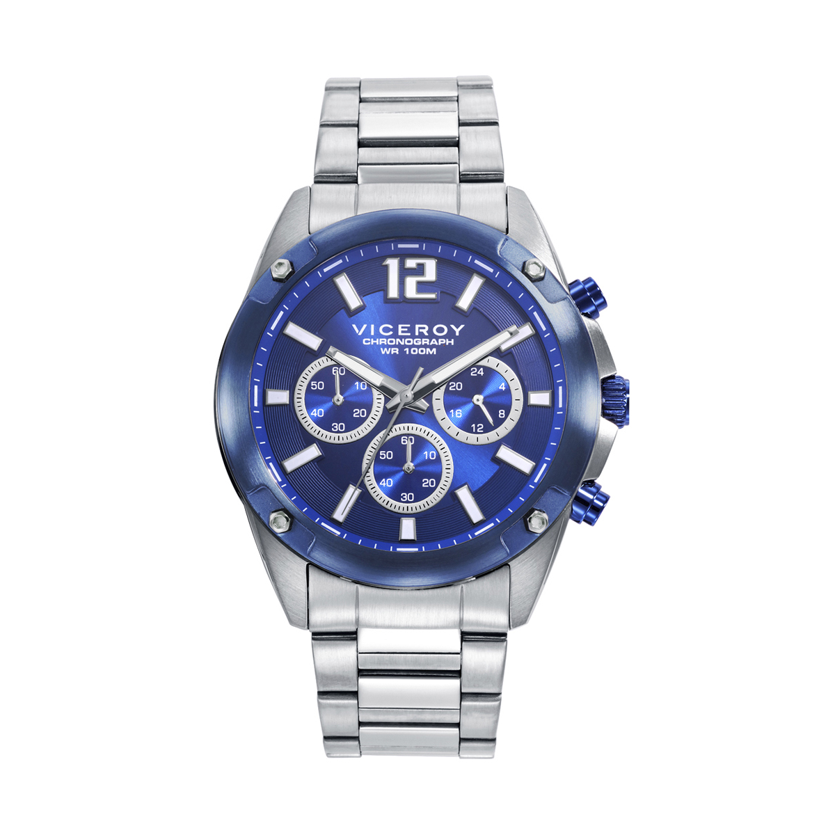 Reloj caja de acero con bisel Ip azul 10 atm y brazalete de acero con movimiento cuarzo - Imagen 2