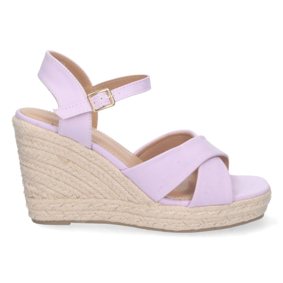 Sandalias cuña lila tira cruzada hebilla - Imagen 3