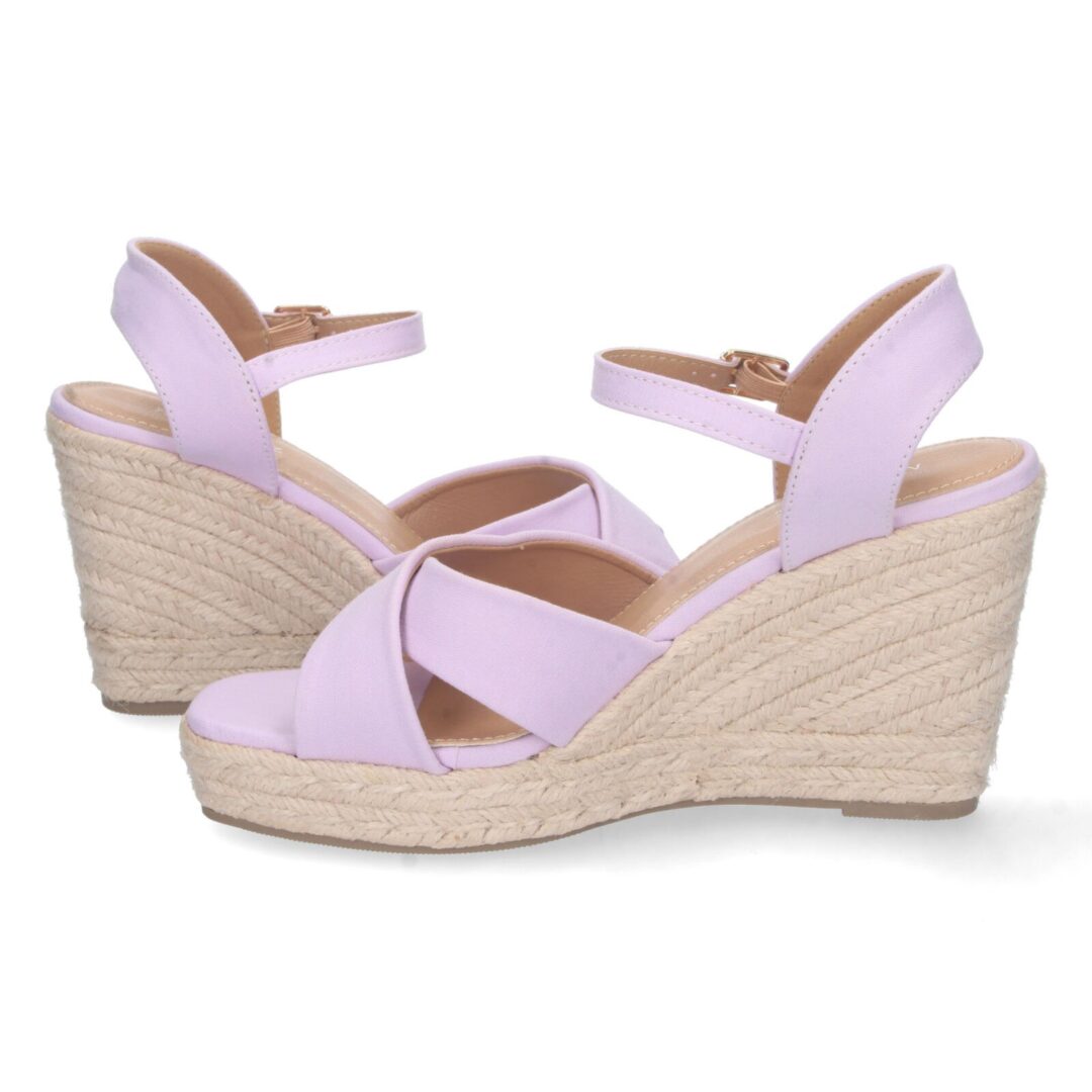 Sandalias cuña lila tira cruzada hebilla - Imagen 6