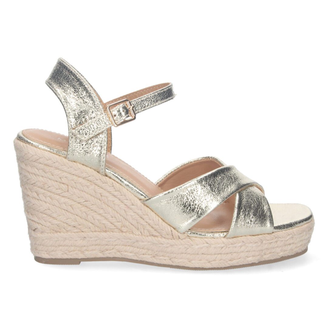 Sandalias cuña metalizada cruzada hebilla dorada - Imagen 3