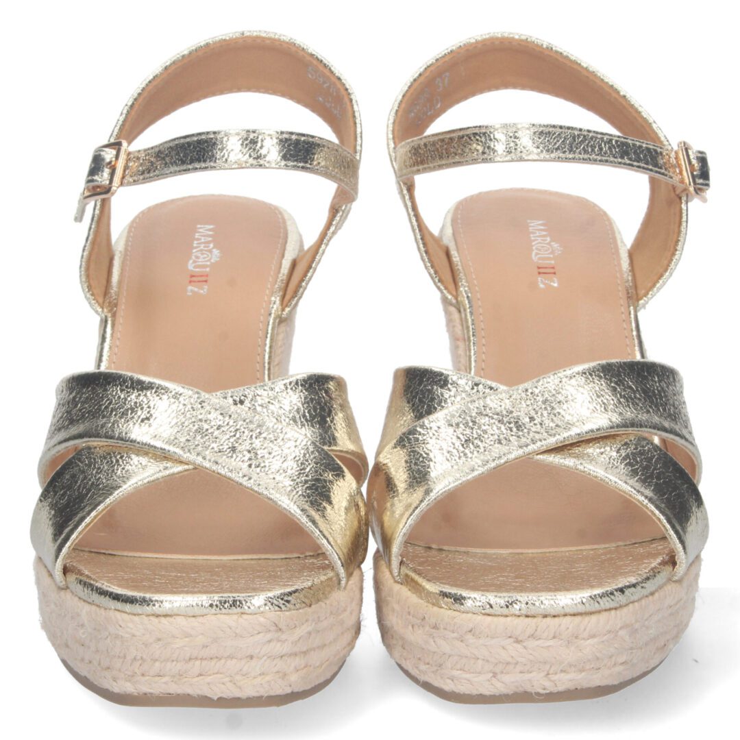 Sandalias cuña metalizada cruzada hebilla dorada - Imagen 4