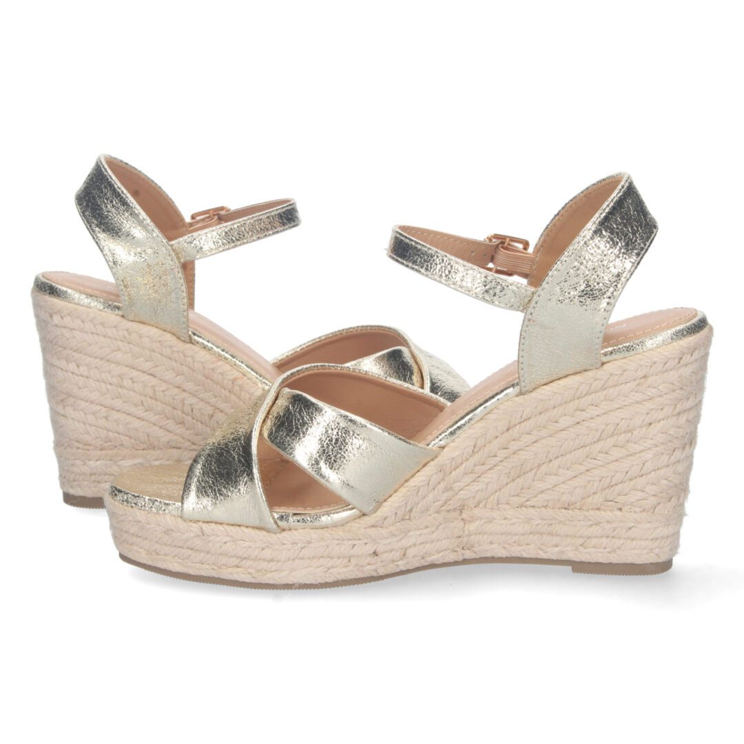 Sandalias cuña metalizada cruzada hebilla dorada - Imagen 6