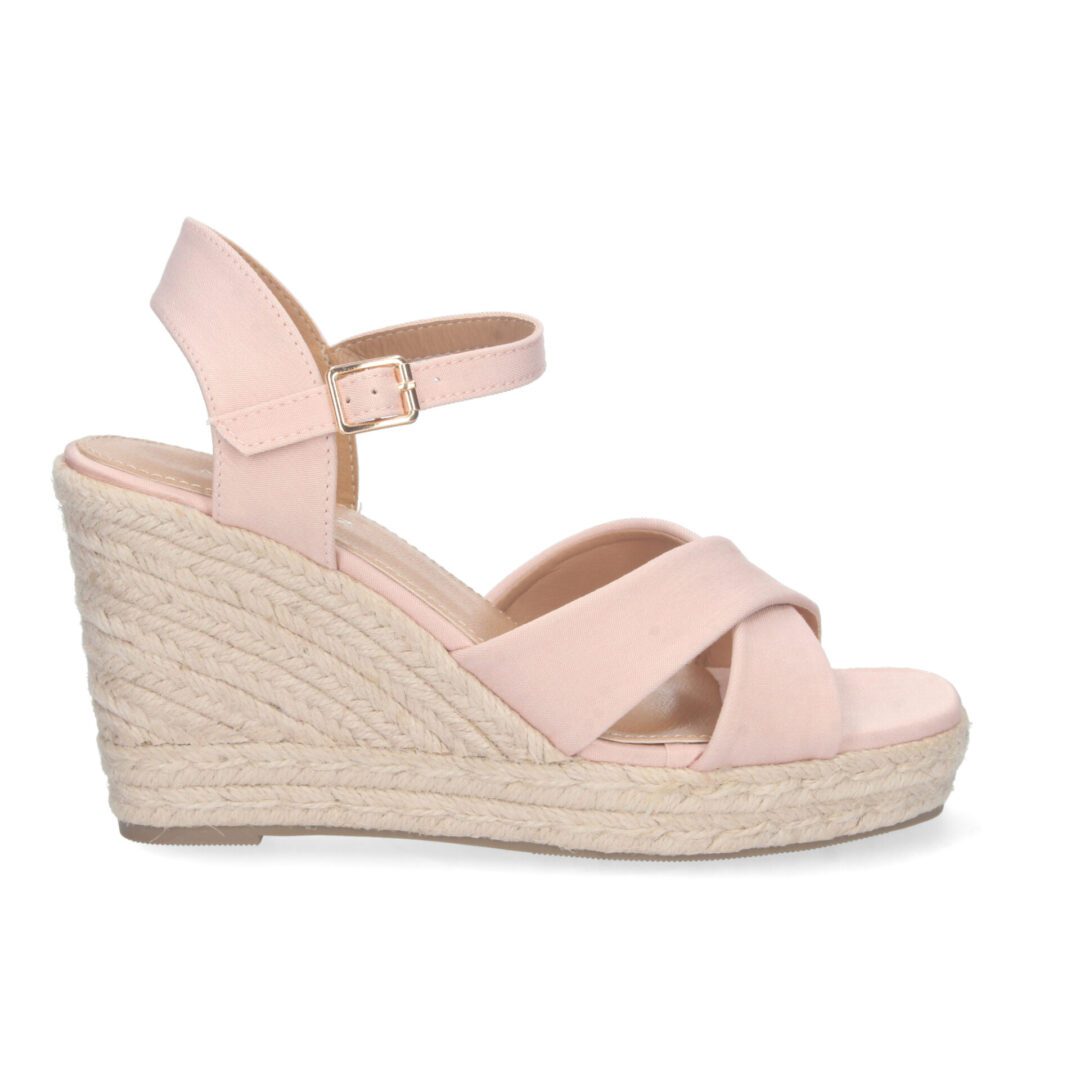 Sandalias cuña cruzadas rosa hebilla - Imagen 3