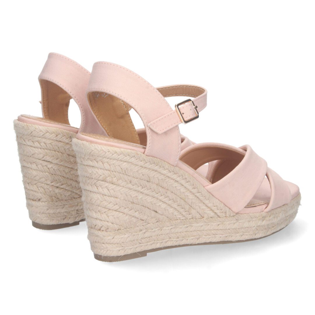 Sandalias cuña cruzadas rosa hebilla - Imagen 5