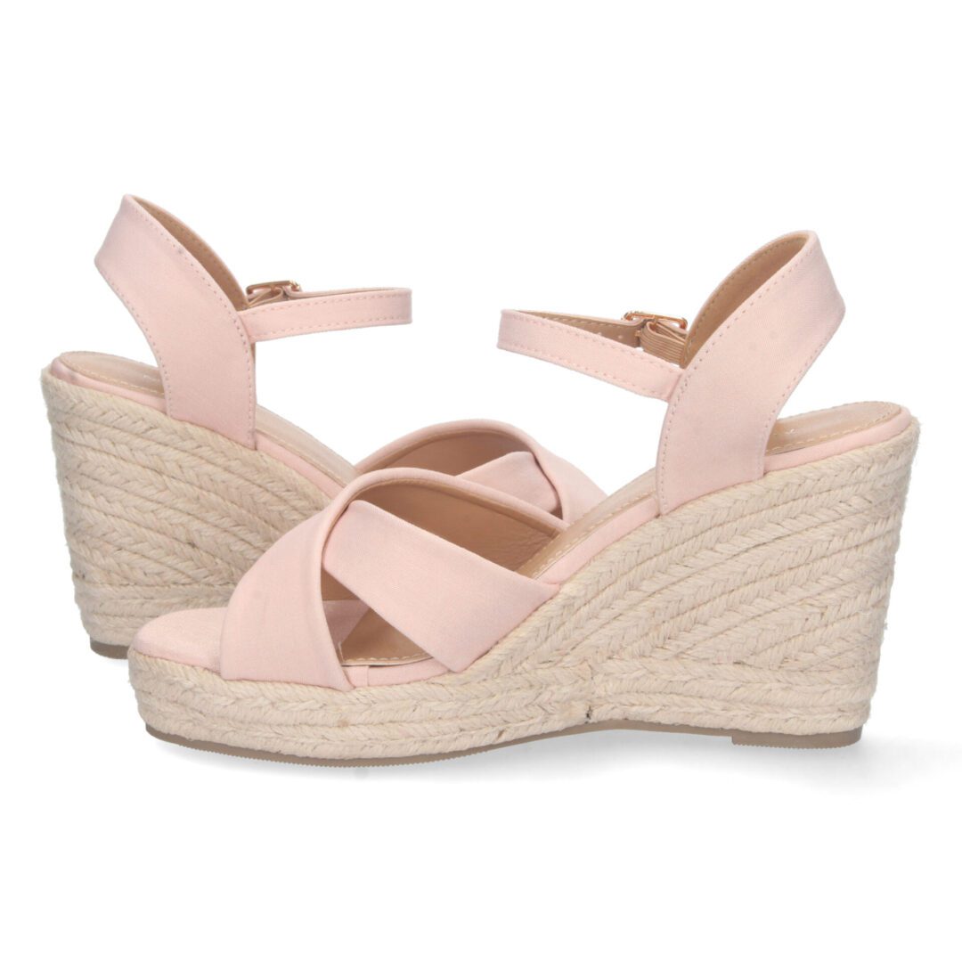 Sandalias cuña cruzadas rosa hebilla - Imagen 6