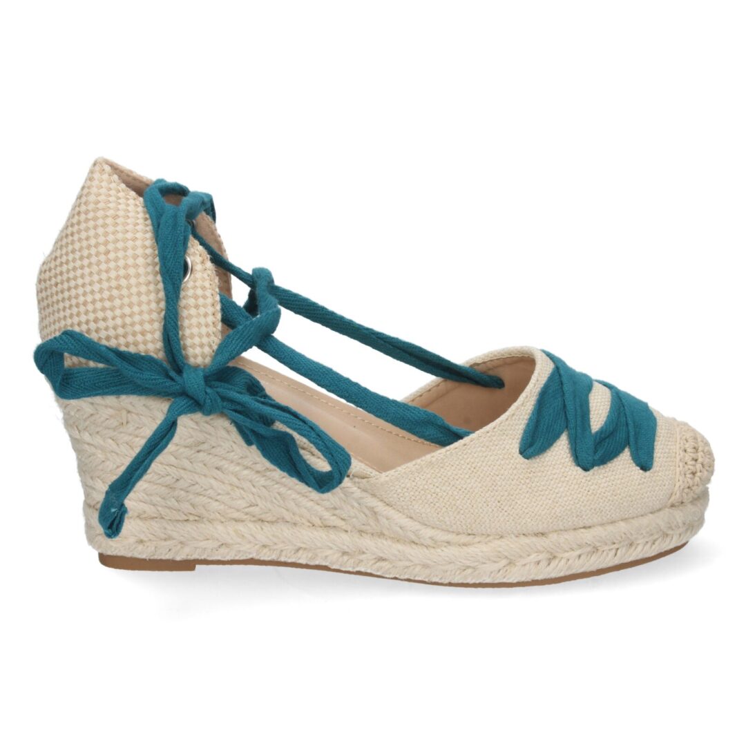 Cuña alpargata cordones azul verdoso - Imagen 3