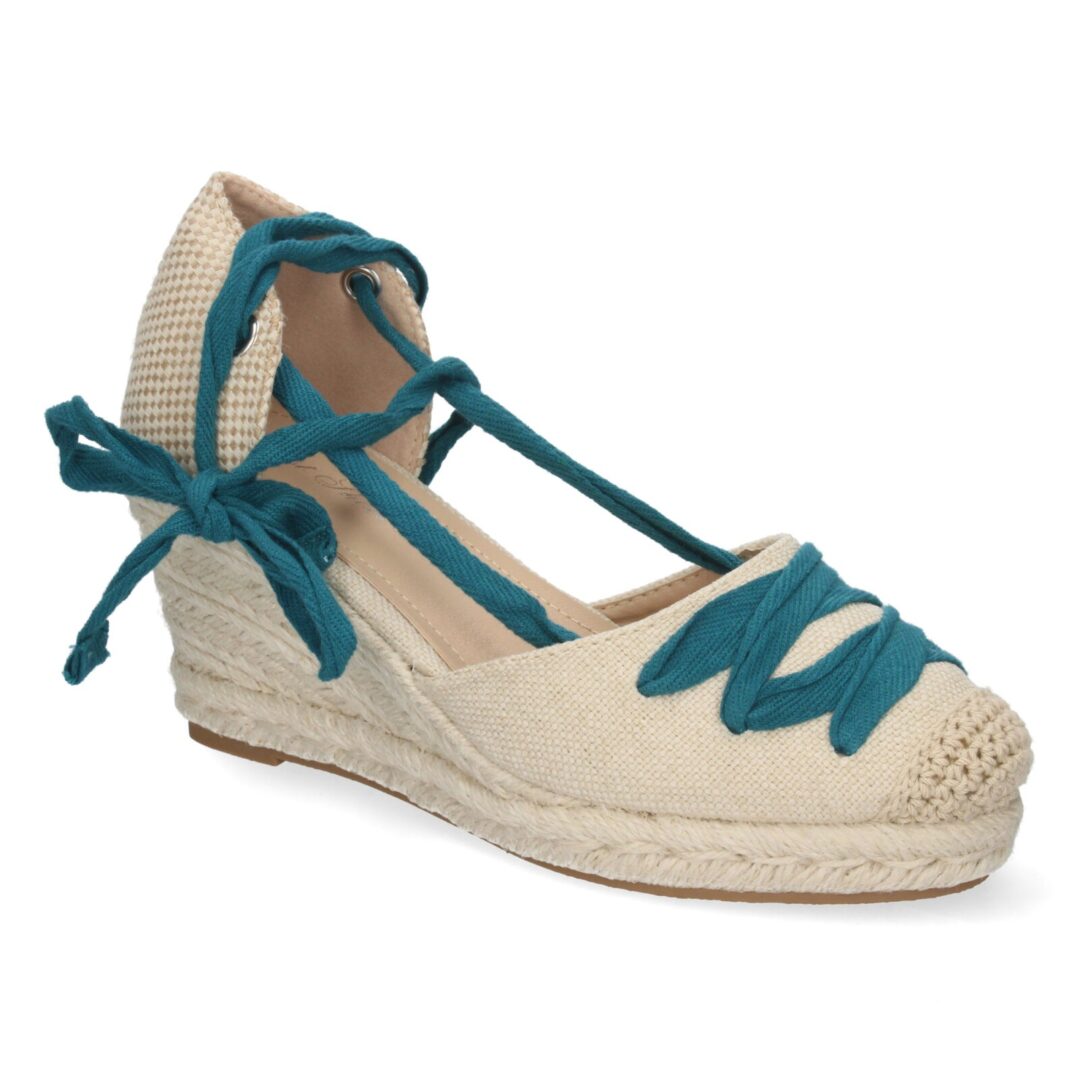 Cuña alpargata cordones azul verdoso - Imagen 4
