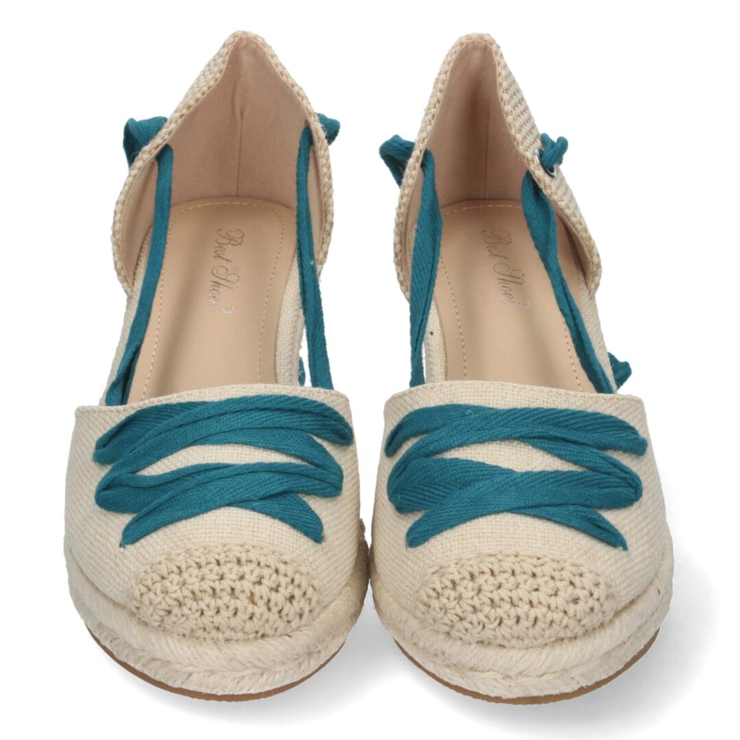 Cuña alpargata cordones azul verdoso - Imagen 5