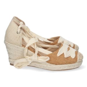 Cuña plataforma cruzada beige trenzada