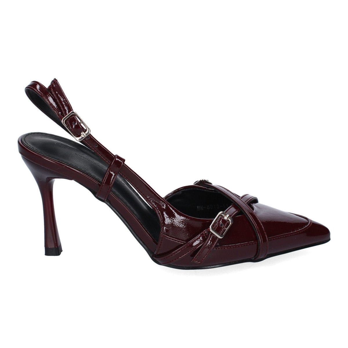 Zapatos tacón fino burdeos hebillas - Imagen 3