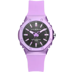 Reloj de mujer con caja de aluminio y correa de silicona morada