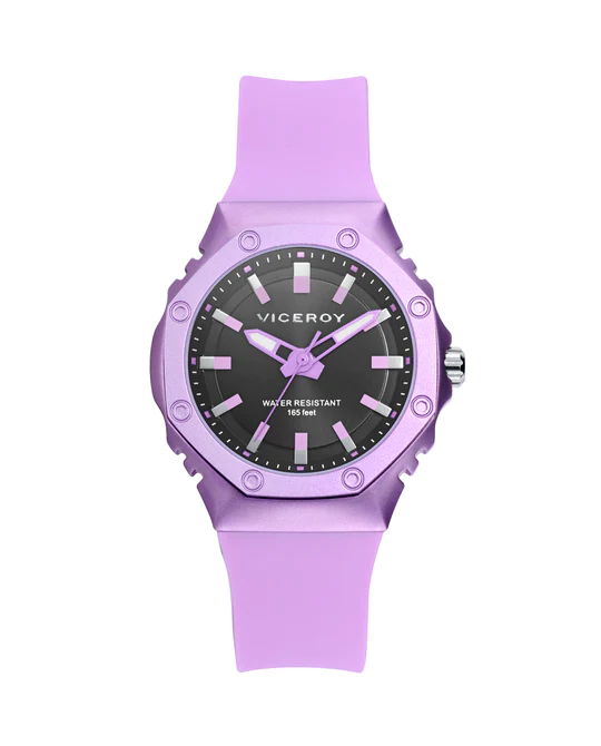 Reloj de mujer con caja de aluminio y correa de silicona morada