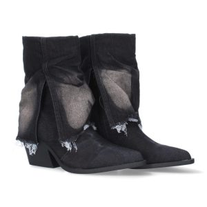 Botines tacón forrado negro desgastado