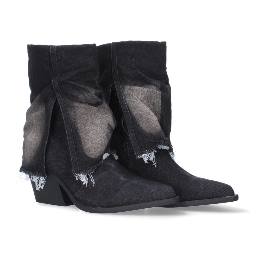 Botines tacón forrado negro desgastado - Imagen 2
